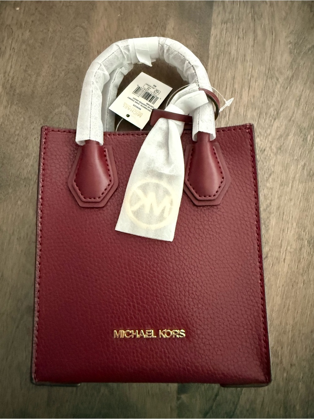 Michael Kors Maroon Pebbled Leather Mini Tote with Gold Hardware